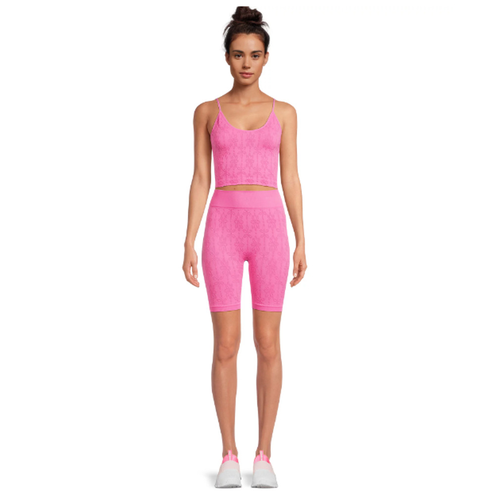 No Boundaries Juniors Seamless Jacquard Tank Top & Bike Shorts Set 2-Piece Pink
